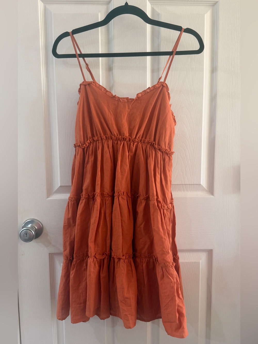 Max + Ash Rust Orange Tiered Babydoll Mini Dress Size Medium